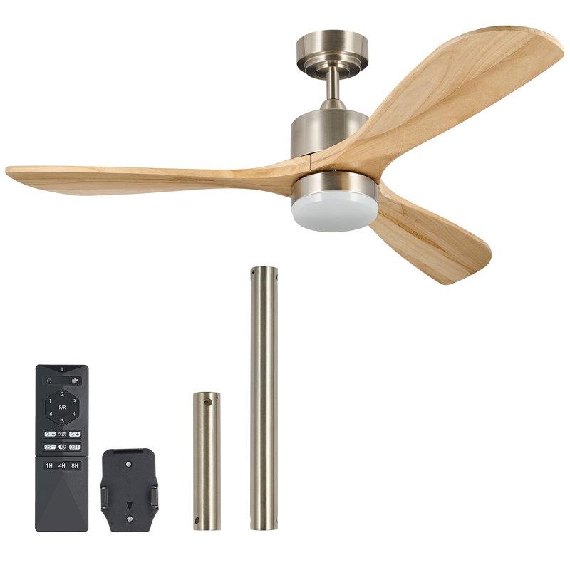 Calisse 52" Modern Farmhouse Ceiling Fan with Dimmable LED Light and Remote, Chrome/Natural
