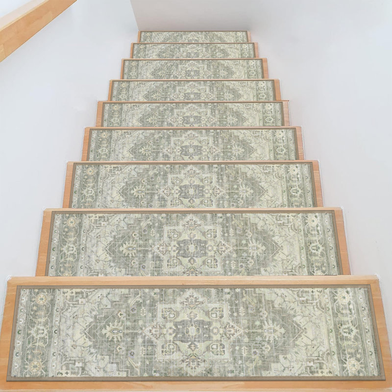 Non-slip Indoor Stair Treads, Green/Beige/Grey