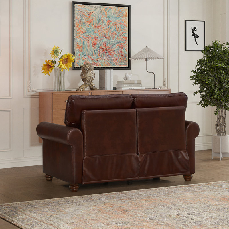 Classic Living Room Nails Sofa Faux Leather, Burgundy, 34.5" H x 82.68" W x 31.89" D
