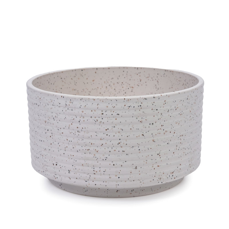 2 Pieces Milk White Ceramic Planter , Textured Design, Heat , Ideal For Indoor Greenery, 6.63" Depth Contemporary Flower Pots In Ceramic, Ribbed Speckled Finish, Frost Great Patio Display, 11.25"