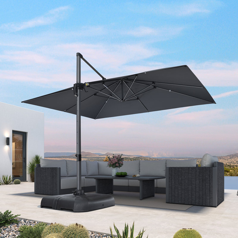 Grand parasol incurvé rectangulaire inclinable 10 x 13 pi avec base, Gris