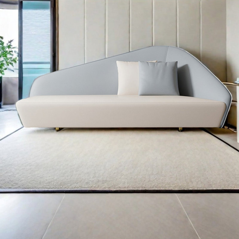Méridienne moderne en cuir synthétique, Beige / bleu clair, Accoudoir à droite (vu de face)