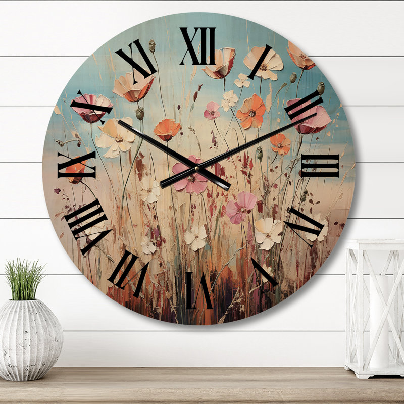 Horloge murale abstraite fleurs sauvages colorées abstraites, Moyenne