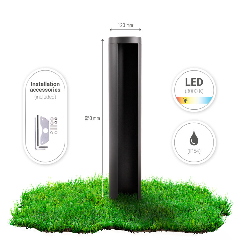 Dismukes Anthracite Integrated LED Metal Bollard Light, 65cm H x 12cm W x 12cm D