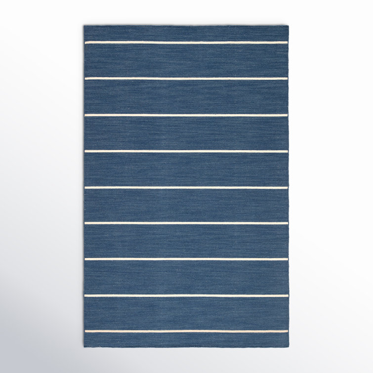 Creekmont Striped Handmade Flatweave Wool Blue/Cream Area Rug