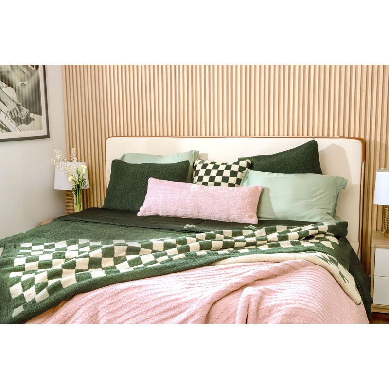 Checkerboard Knitted Throw Blanket, Moss/Sahara Tan Checkered