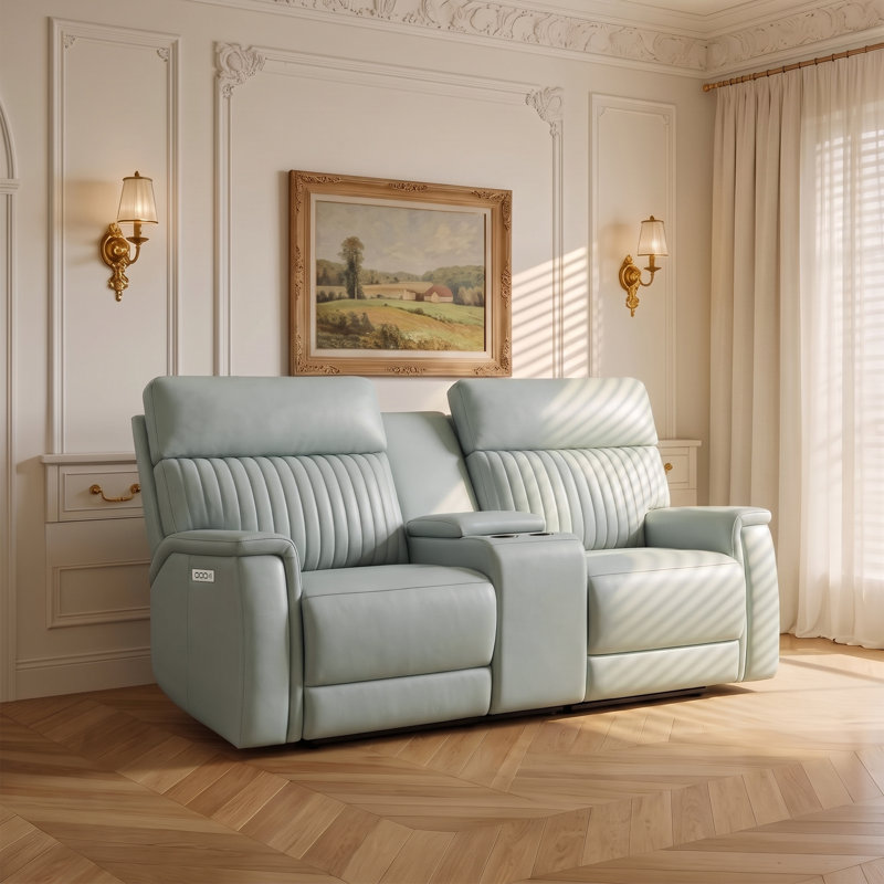 Canapé inclinable en cuir Liudgardas, Cuir véritable vert