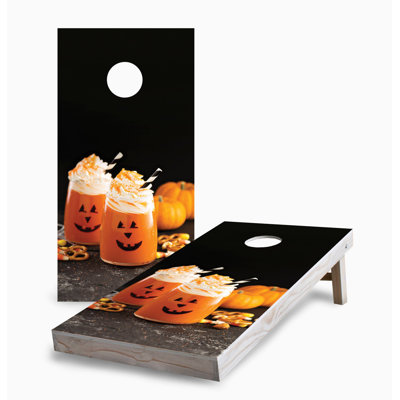 Halloween Pumpkin Drink 2x4 Cornhole Board Set | Includes (2) Boards (8) Bags & Optional Accessories