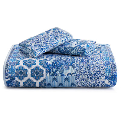 Modern Floral Geometric Quilt Set, 3-Piece Reversible Coverlet and Pillow Shams