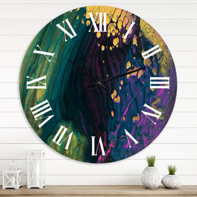 Paysage de marbre blanc, bleu et or I - Horloge murale moderne