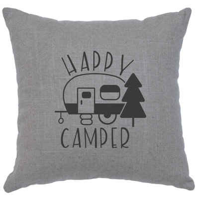 Coussin Wooded River Image - Happy Camper - Lin gris