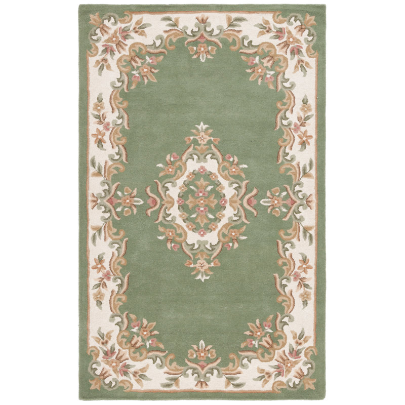 Tapis floral en laine / coton touffeté à la main Stender, Rectangle 3 pi x 5 pi