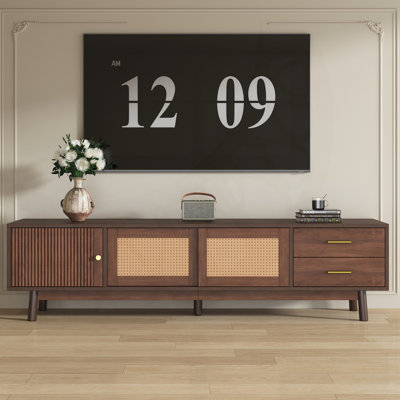 Mid Century Modern Cilla For 80 Inch Tvs, Entertainment Center With Sliding Doors And Drawers, TV Table With Storage For Living Room, Bedroom by Gracie Oaks