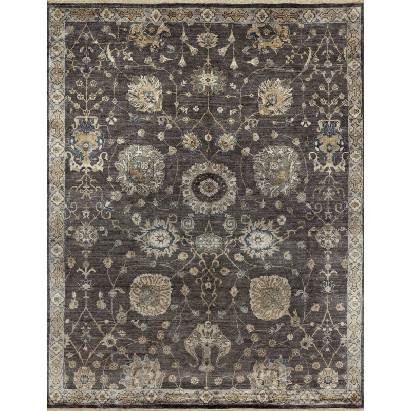Tapis oriental en bambou noué à la main Kehoe, Rectangle 7 pi 9 po x 9 pi 9 po