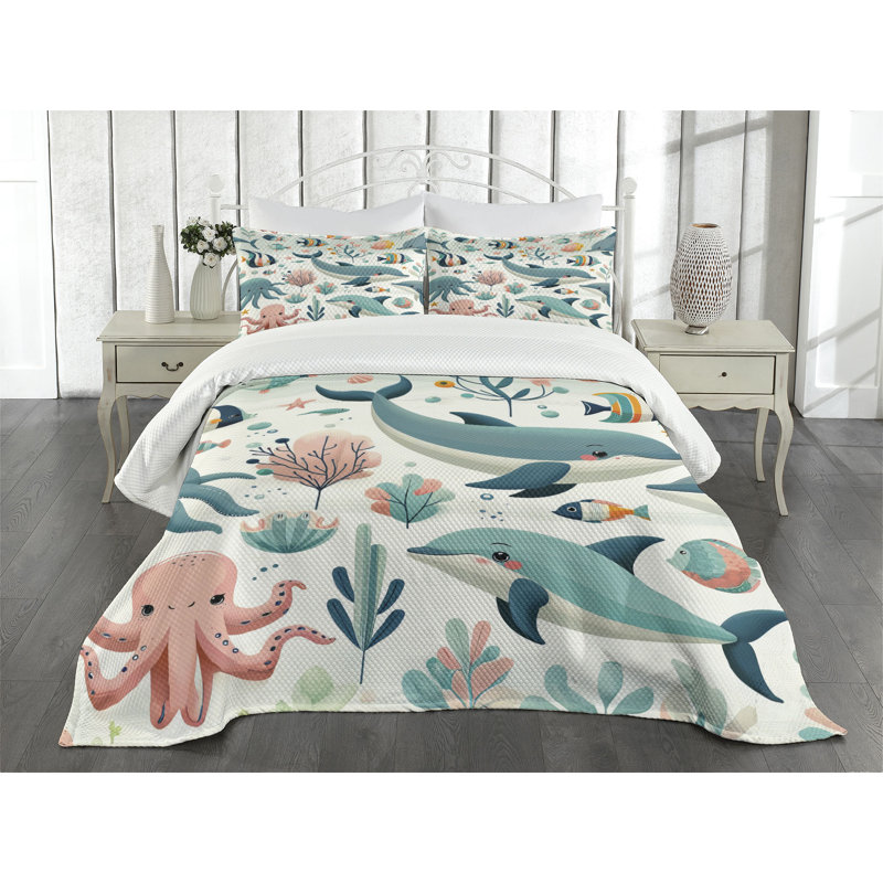 Ensemble de couvre-lit poisson Ambesonne, Couvre-lit grand et 2 taies décoratives
