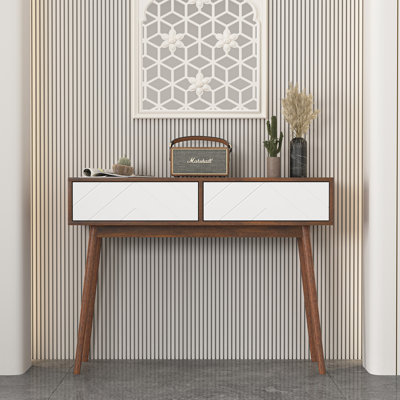 Modern Entryway Table with Carved Panel Drawers, Console Table with Storage Space and Wood Legs