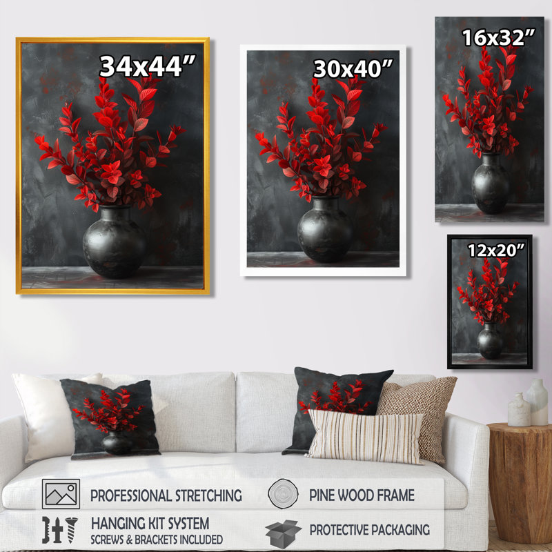 Décoration murale rouge rouge noir eucalyptus III - eucalyptus, H 20 po x l 12 po x P 1 po, Toile tendue