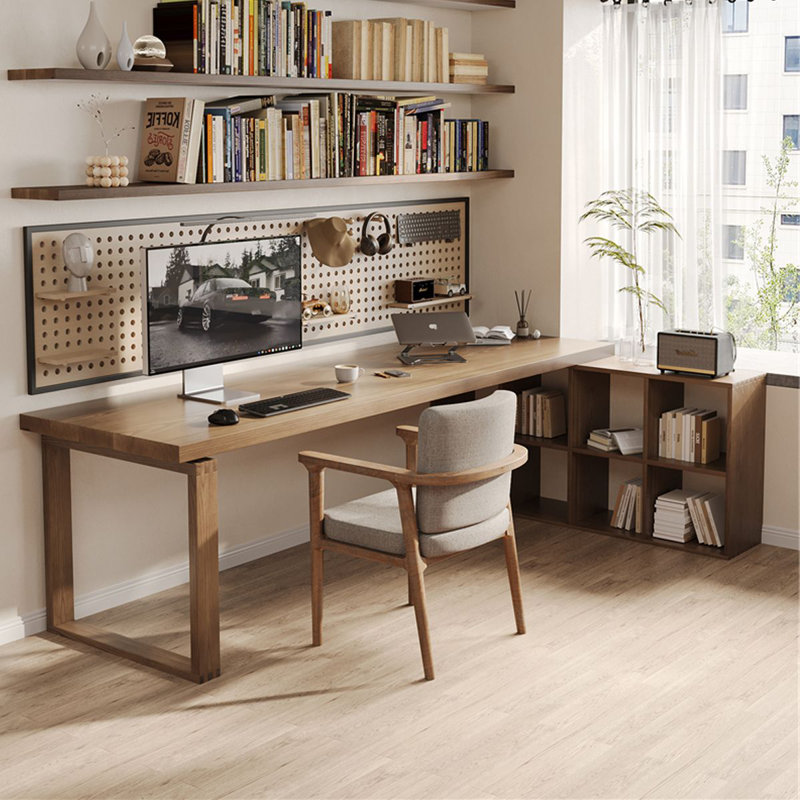 Bureaux rectangulaires en bois massif brun clair, H 29,53 po x l 70,87 po x P 23,62 po, Retour à droite