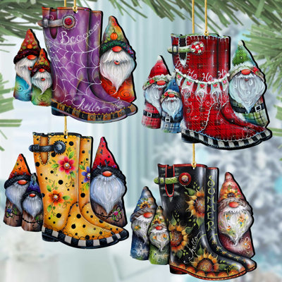 Ensemble de 4 ornements de fêtes en bois Circle of Seasons par J. Mills-Price