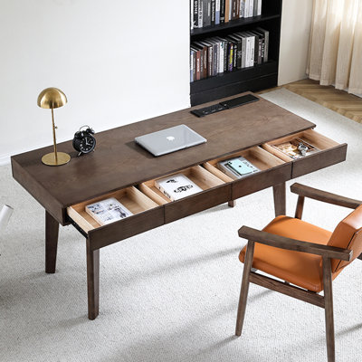 Nut-brown Rectangular Solid Wood with 4 drawers Writing desk
