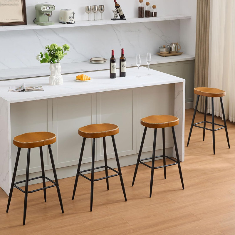 Tabourets de bar en simili cuir sans dossier pour îlot de cuisine (ensemble de 4), 4, Brun whisky