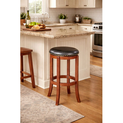Ameil Swivel Upholstered Counter Stool with Solid Wood Frame