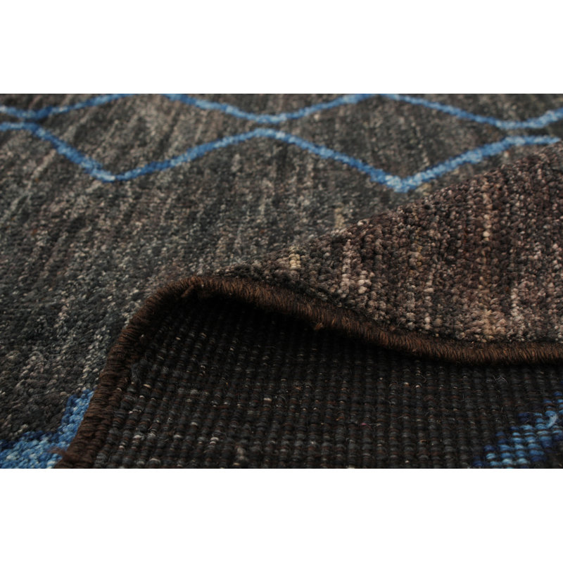 Tapis unique en laine noué à la main de style marocain gris foncé des années 2010 de 9 pi 6 po x 12 pi Kamirah