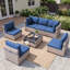 Ensemble de conversation d'extérieur, ensemble de jardin en résine tressée pour 6 personnes, groupe de sièges modulaire avec coussins, mobilier de jardin, mobilier d'extérieur et de terrasse avec tables, bleu marine-287277178