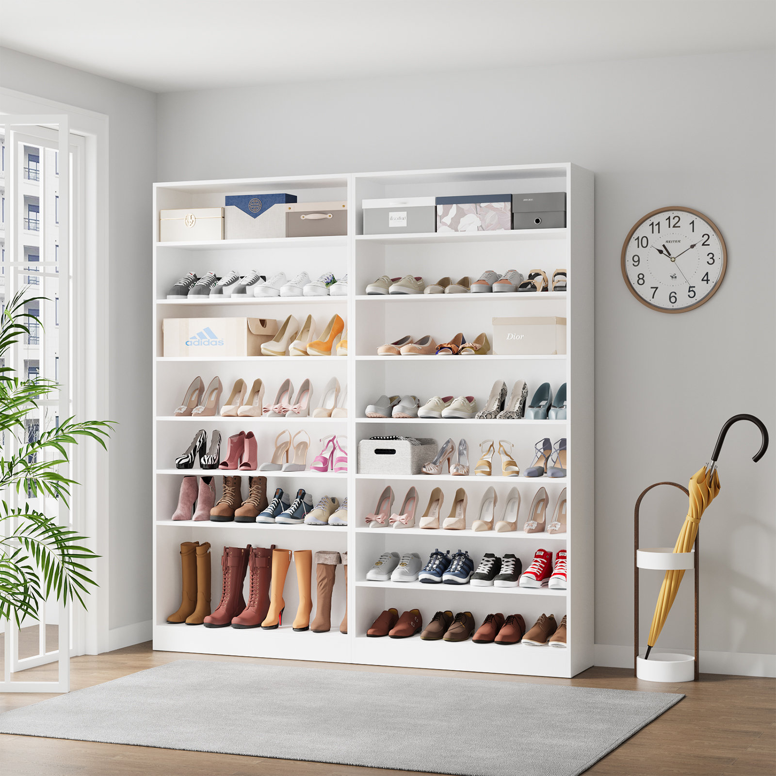 adidas gazelle silver green womens Vertical Corner Shoe Shelf | Walnut + Black Rods