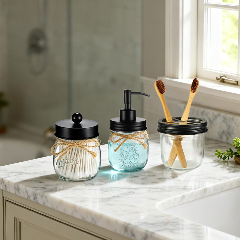 Ensemble d'accessoires, distributeur de savon, porte-brosse à dents, 4 pièces (noir)