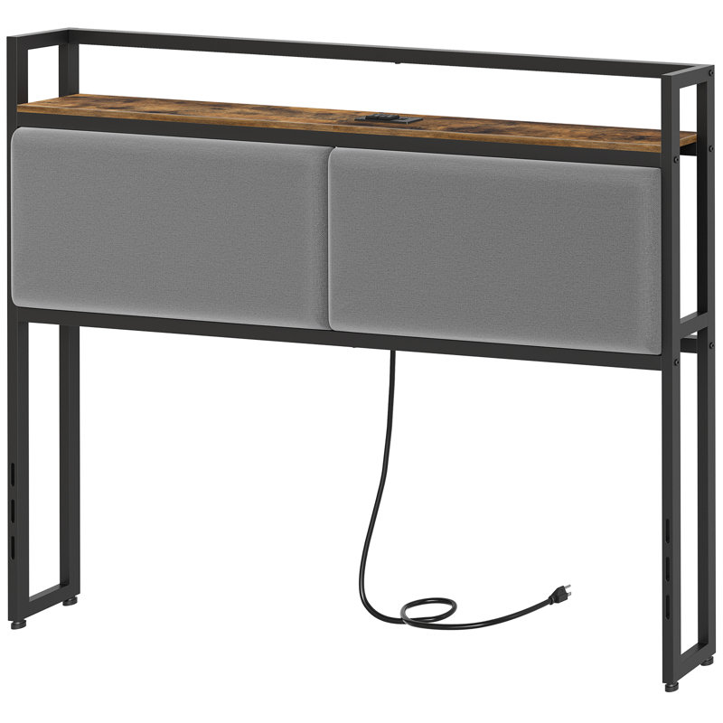 Upholstered Headboard with Charging Station and Open Storage, Queen