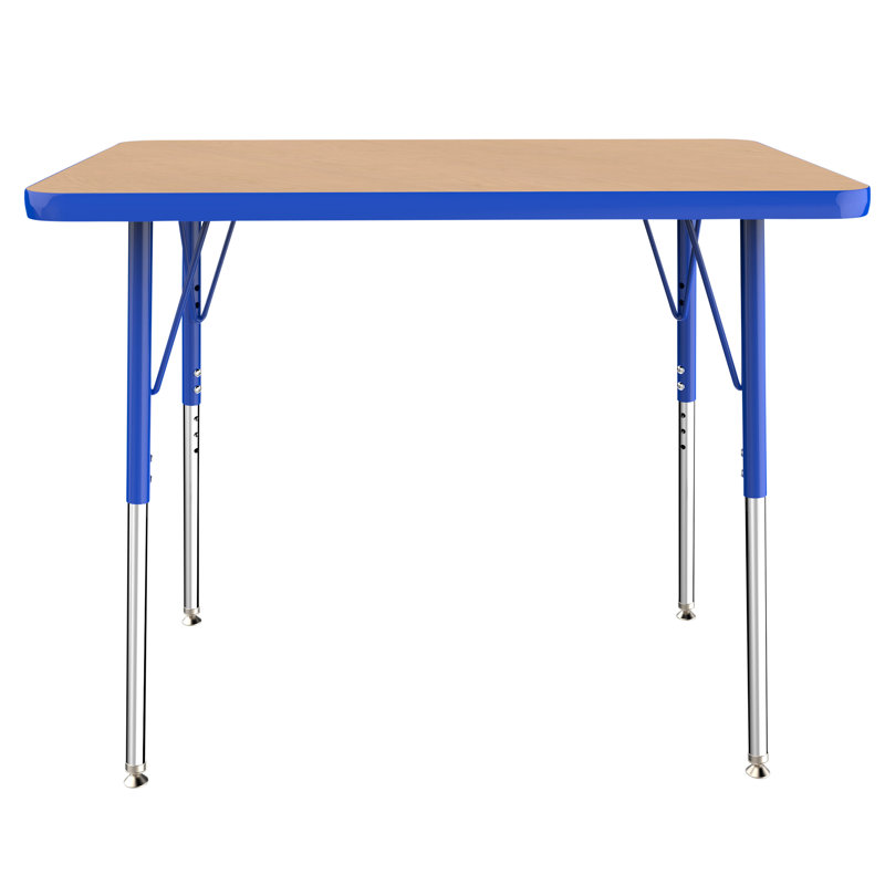 Rectangle T-Mould Adjustable Height Activity Table, 24" x 36", Maple/Blue, Standard Swivel Glide
