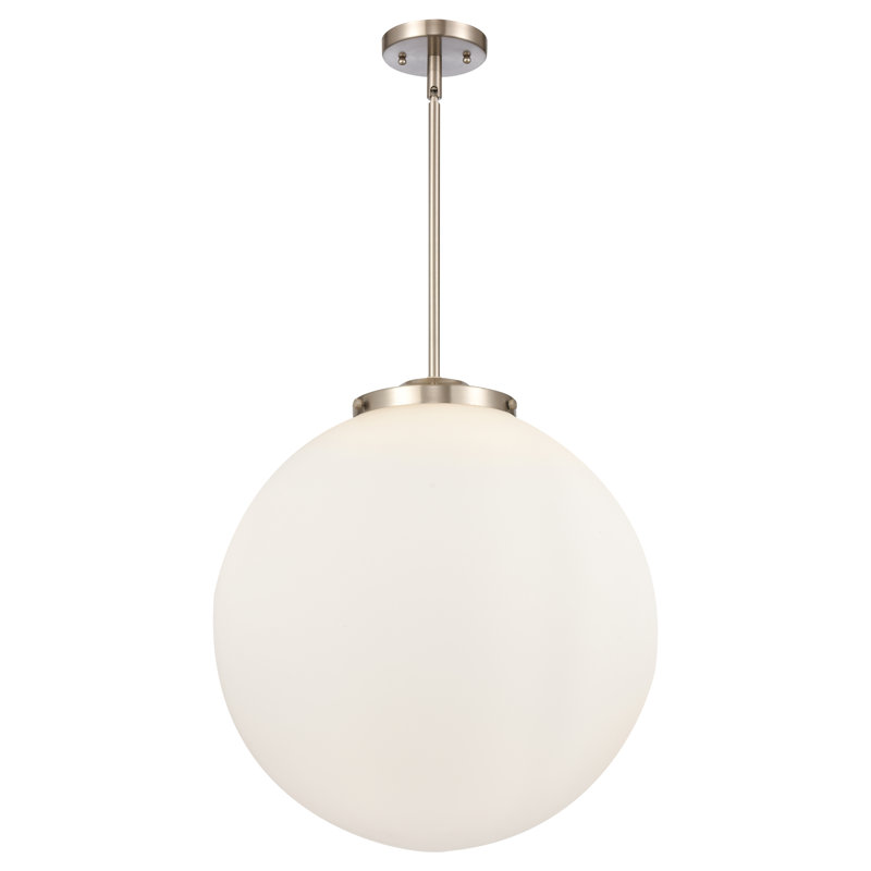 Luminaire suspendu sphère 3 lumières DEL Beacon, Nickel satiné brossé, H 19 po x l 18 po x P 18 po, Blanc mat
