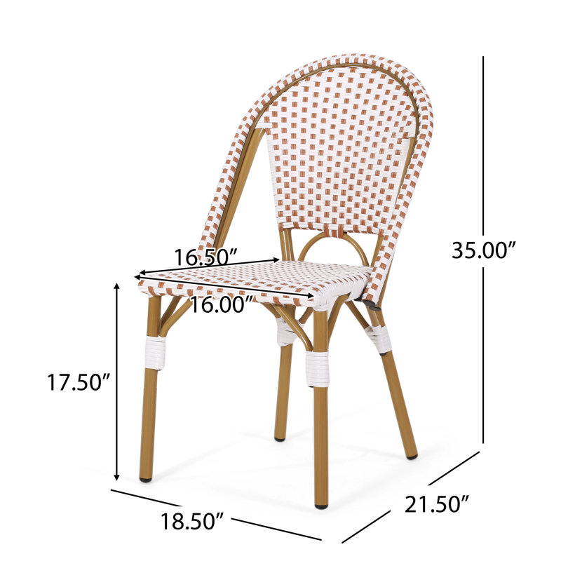 Rust Orange and White Bamboo Print Armless Outdoor Bistro Chairs, Set of 2