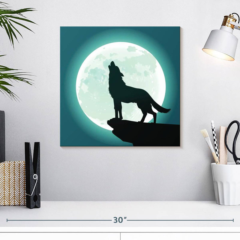 Crowle Wolf sur une pleine lune, H 16 po x l 16 po