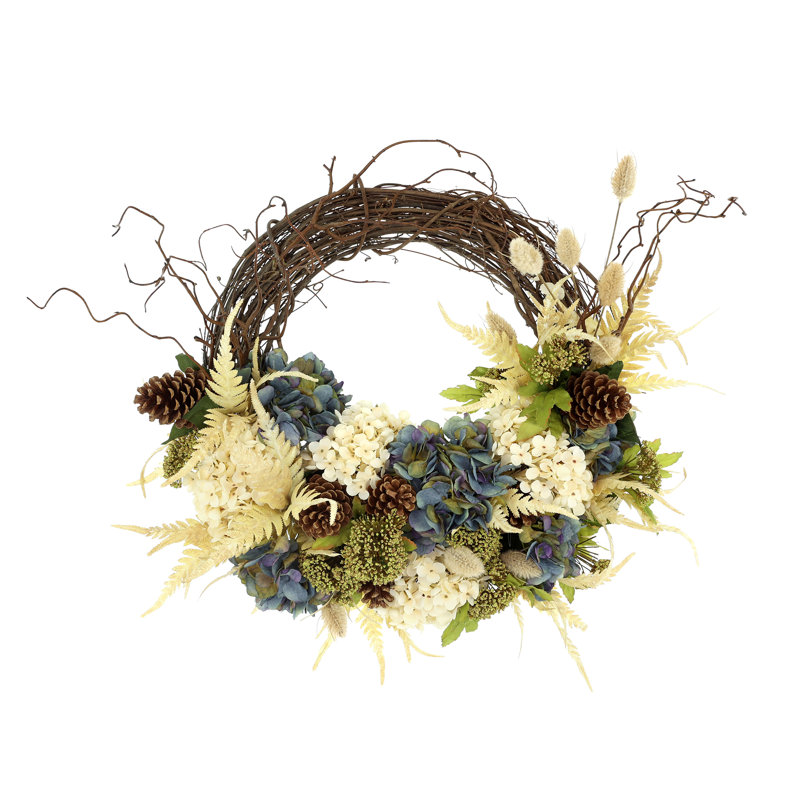 23" Queen Anne's Lace and Fern Wreath, Dark Blue