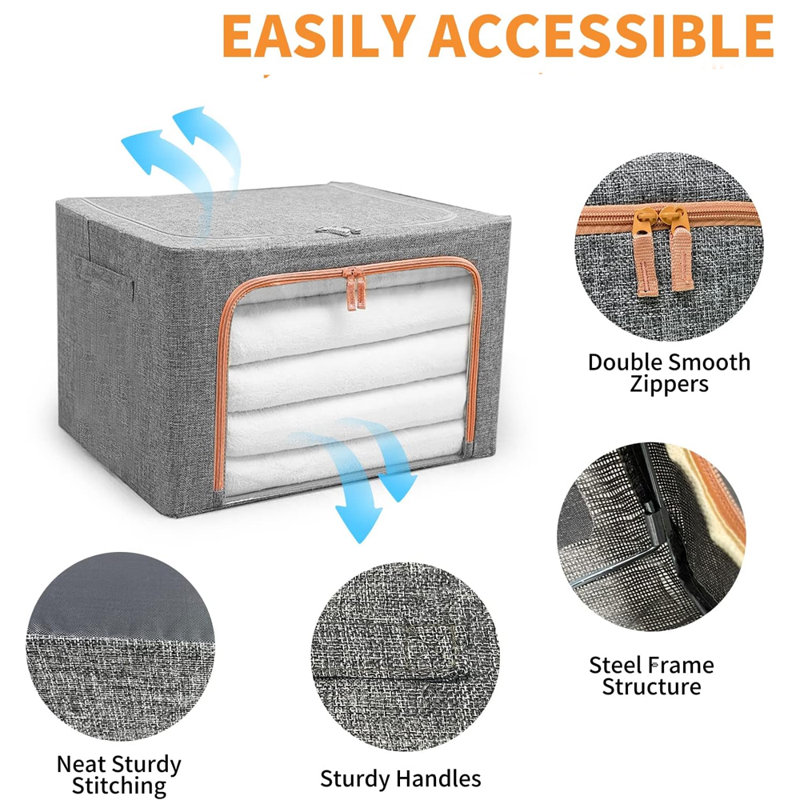 Latitude Run® Fabric Storage Bin Bags Set with Metal Frame(Extra Large ...