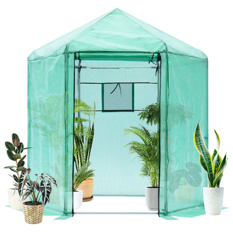Upgraded Walk-in Greenhouse, Hexagonal Shape, Reinforced Thickened, 6.9*7.5 Ft, Waterproof, Garden & Outdoor Growing Greenhouse Upgrade, Polygonal Design, Heavy Duty Plastic, 82.97 In. Width, Joy