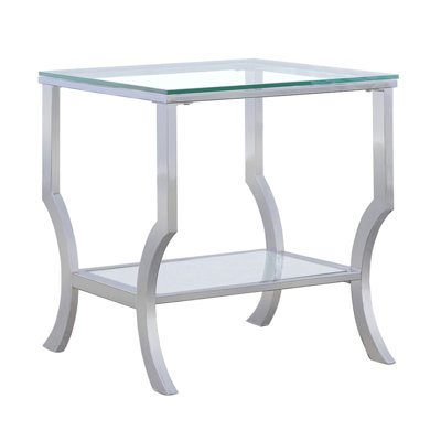 Glass Square Top End Table With Elegant Design And Reflective Surface, 22 Inches High Metal In , Adapting To Various Furniture Styles,