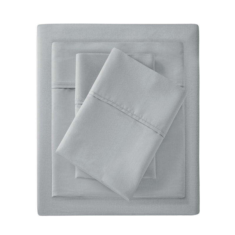 Ensemble de draps 4 pièces 1500 fils, Ensemble de draps pour très grand lit avec 2 taie, Gris