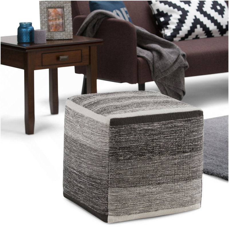 Naya - Cube Pouf - Patterned Grey Melange, Gray Fabric