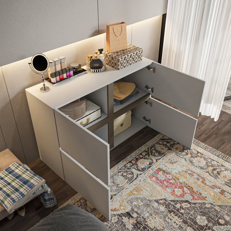 Commode 47 po de largeur avec 4 portes, Café galaxie / blanc