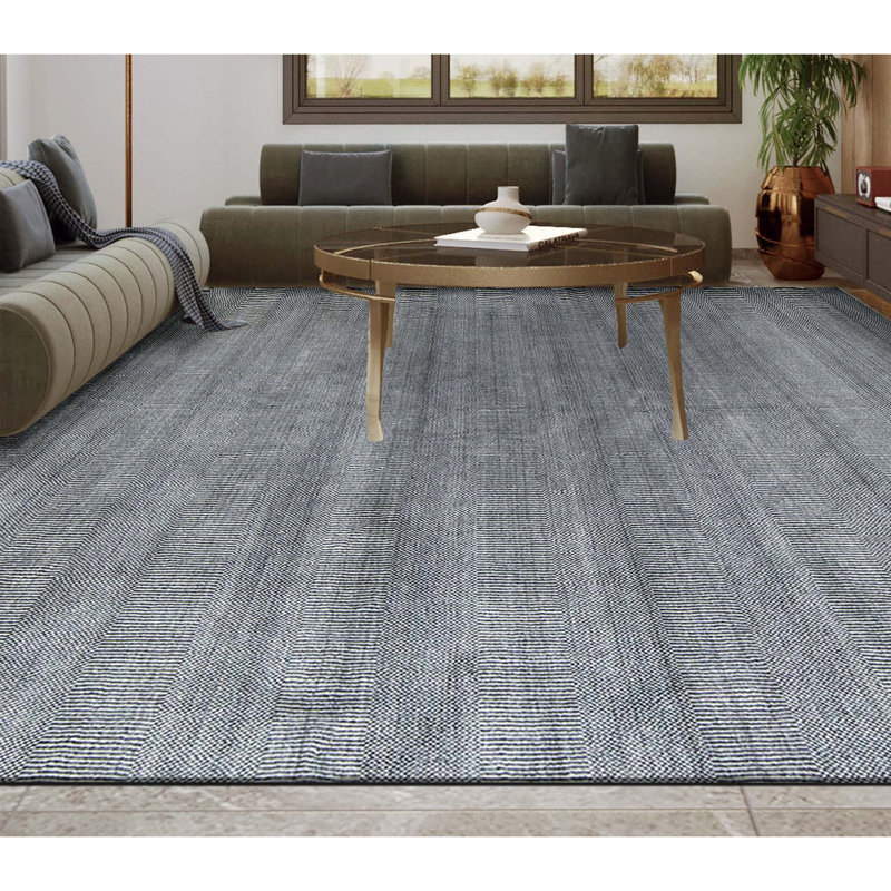 Tapis d'intérieur gris foncé noué à la main, unique en son genre