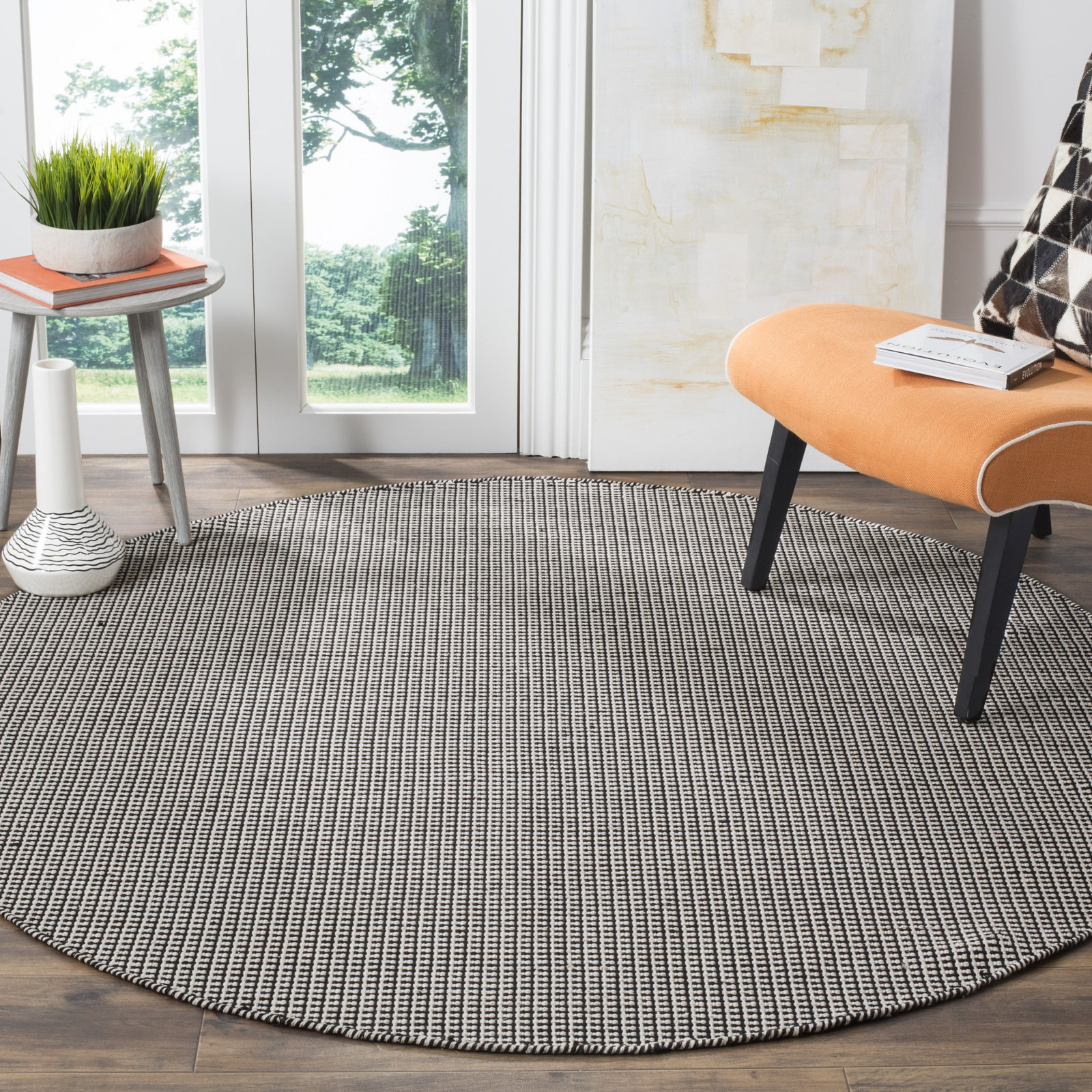 Bester Hand-Woven Geometric Cotton Rug, Round 6'