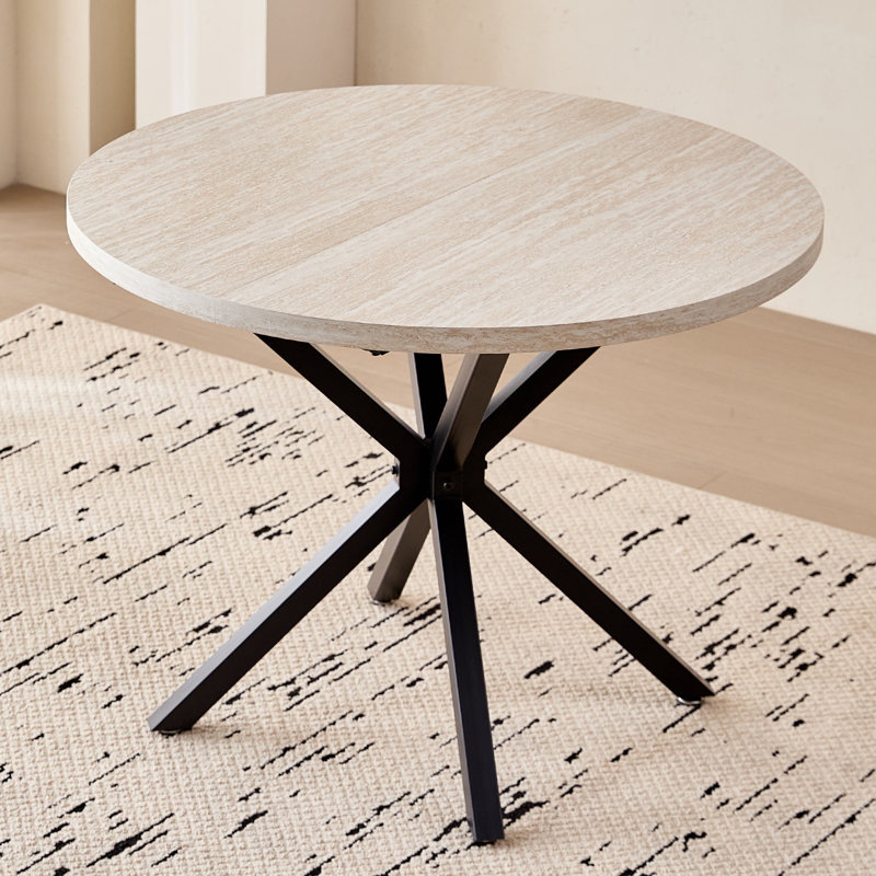 Table de salle à manger 39 po, table de cuisine pour 4 personnes avec pieds en X en métal, motif pierre