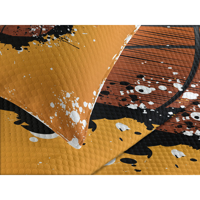 Ambesonne Orange Bedspread Basketball Splash, King Bedspread + 2 Standard Shams