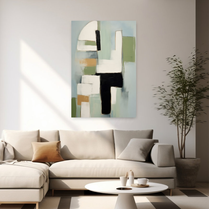 «Serene Abstract Shapes Abstract», art mural géométrique contemporain, H 60 po x l 40 po