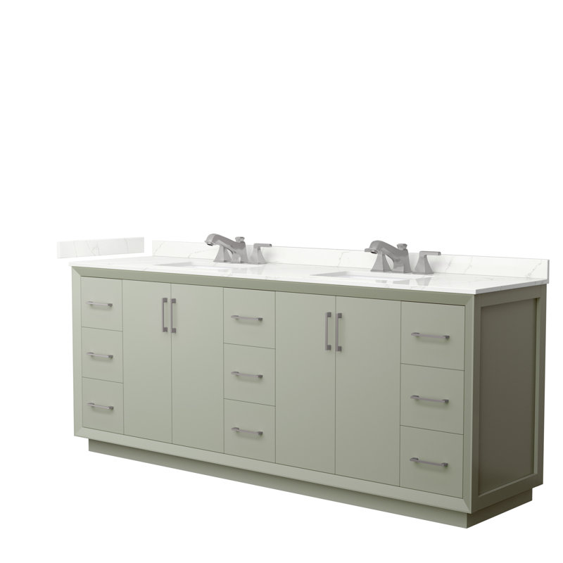 Strada 84'' W Double Vanity, Giotto Quartz, Light Green, Giotto Quartz