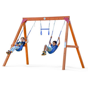 Dolphin Playground Diy Cedar Wood Swing Set With Trapeze Bar & 2 Belt Swings – Heavy-Duty Outdoor Playset For Kids Ages 3-12 (114" X 82" X 74")