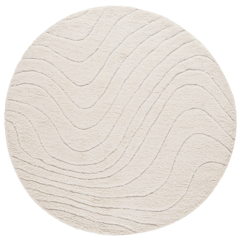 Onawa Hand Woven Wool/Cotton Solid Color Rug in Ivory, Round 6'